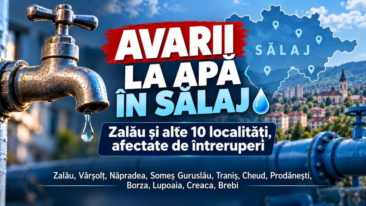 Zalău și alte zece localități din Sălaj, afectate de întreruperi ale apei după avarii la rețea