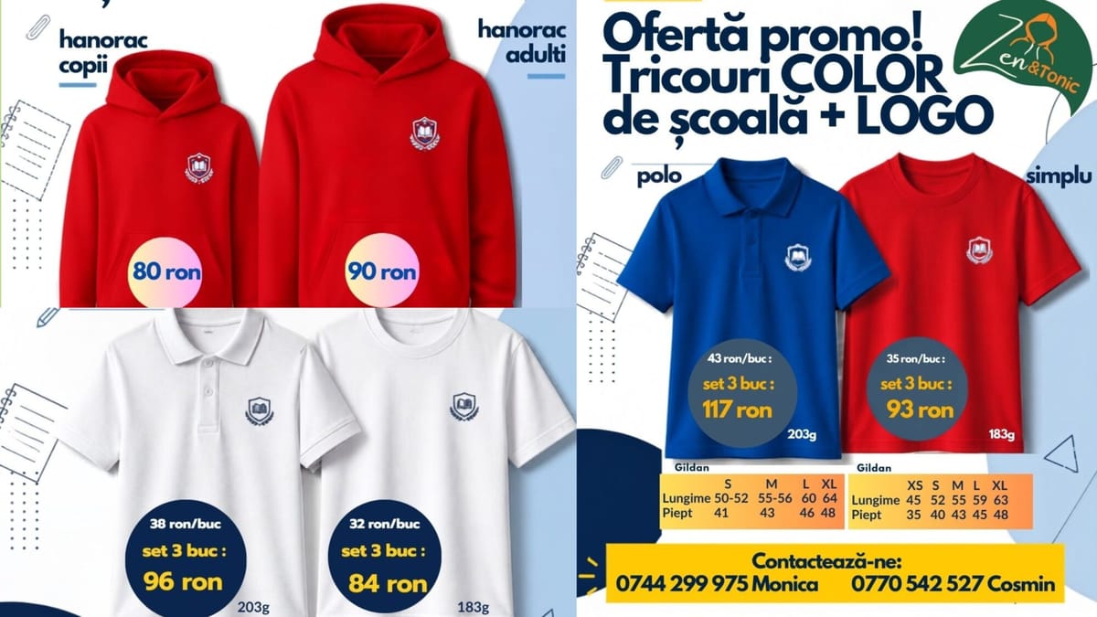 Zen Tonic Ofertă promoțională pentru noul an școlar: hanorace și tricouri personalizate cu logo!